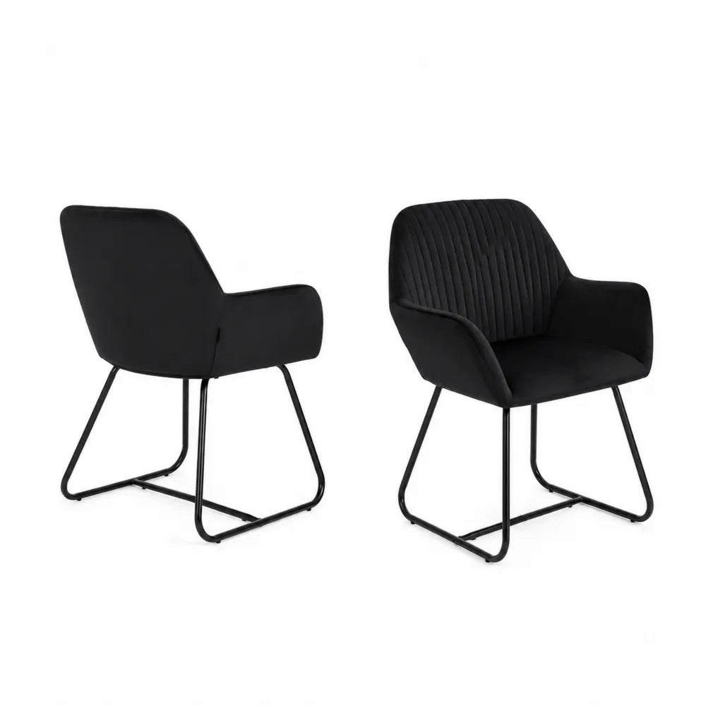 2er Set Esszimmerstühle Schwarz Samt Metall