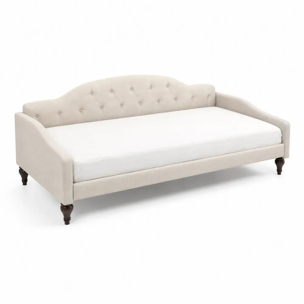 Tagesbett Stoffpolsterung Cremefarben Holzbeine 200x90 cm