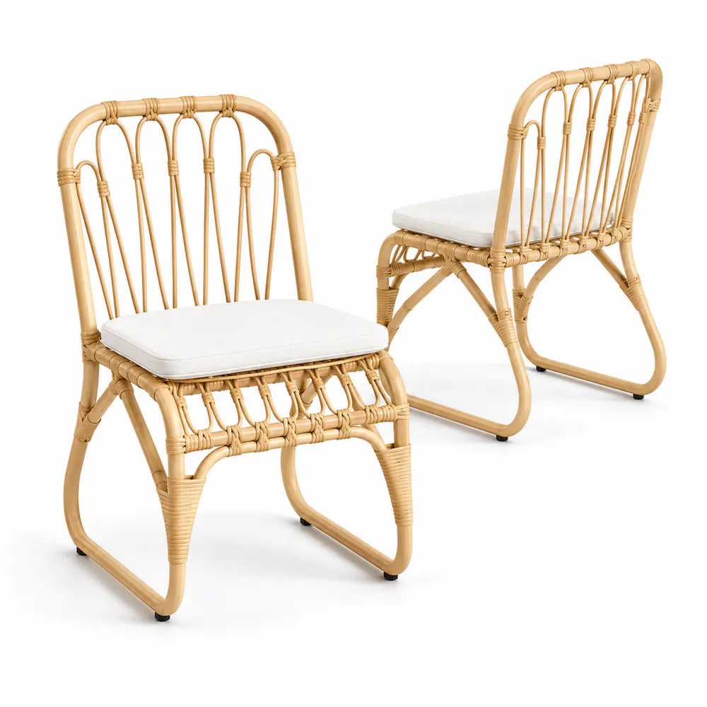 2er Set Rattan Stühle mit weißem Kissen