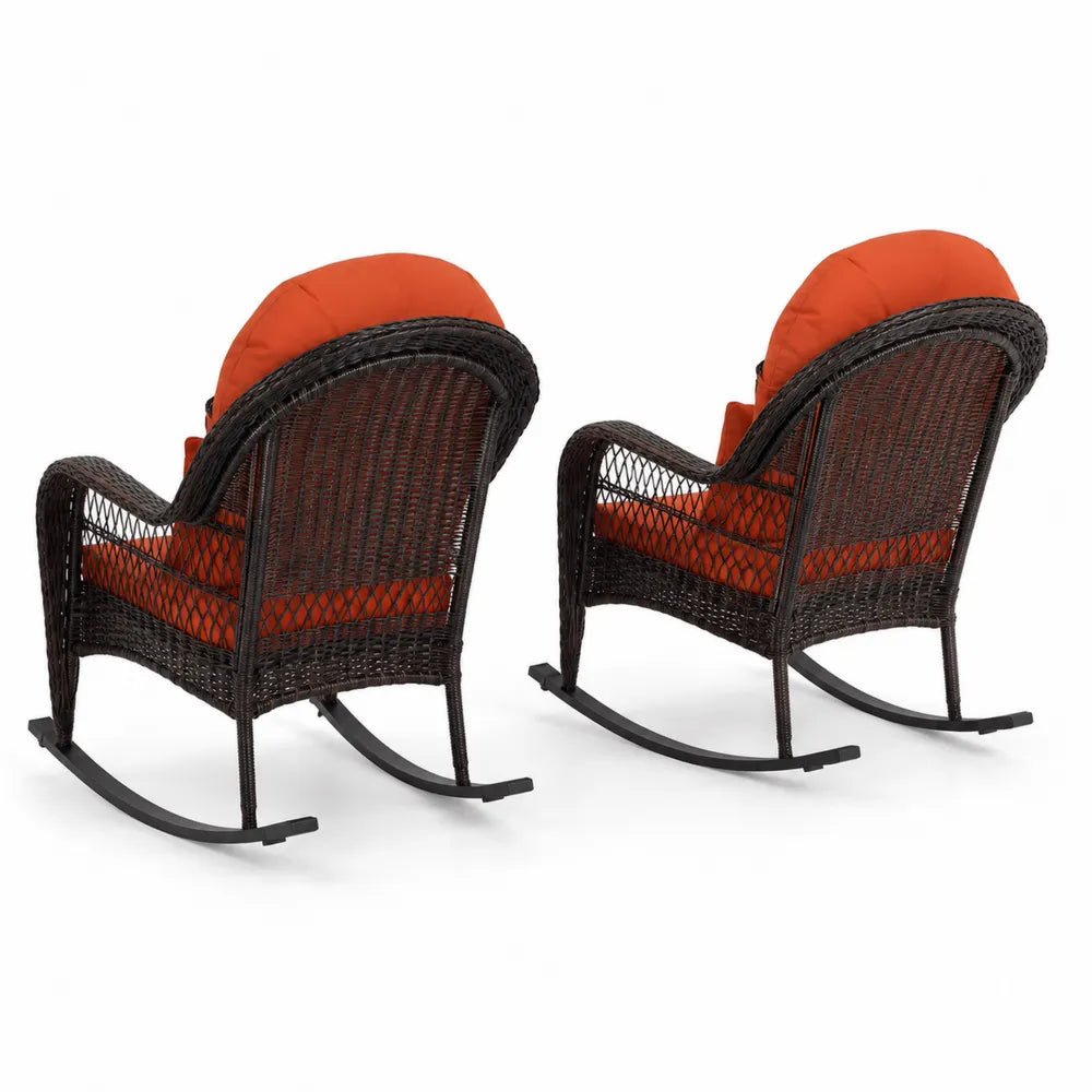 2-teiliges Schaukelstuhl-Set aus Rattan Dunkelbraun Orange