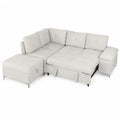 Ecksofa mit Schlaffunktion und Ottomane Beige Stoff L-Form