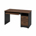 Holz Schreibtisch mit Tastaturablage und Schubladen Walnuss/Schwarz 120x60x75 cm