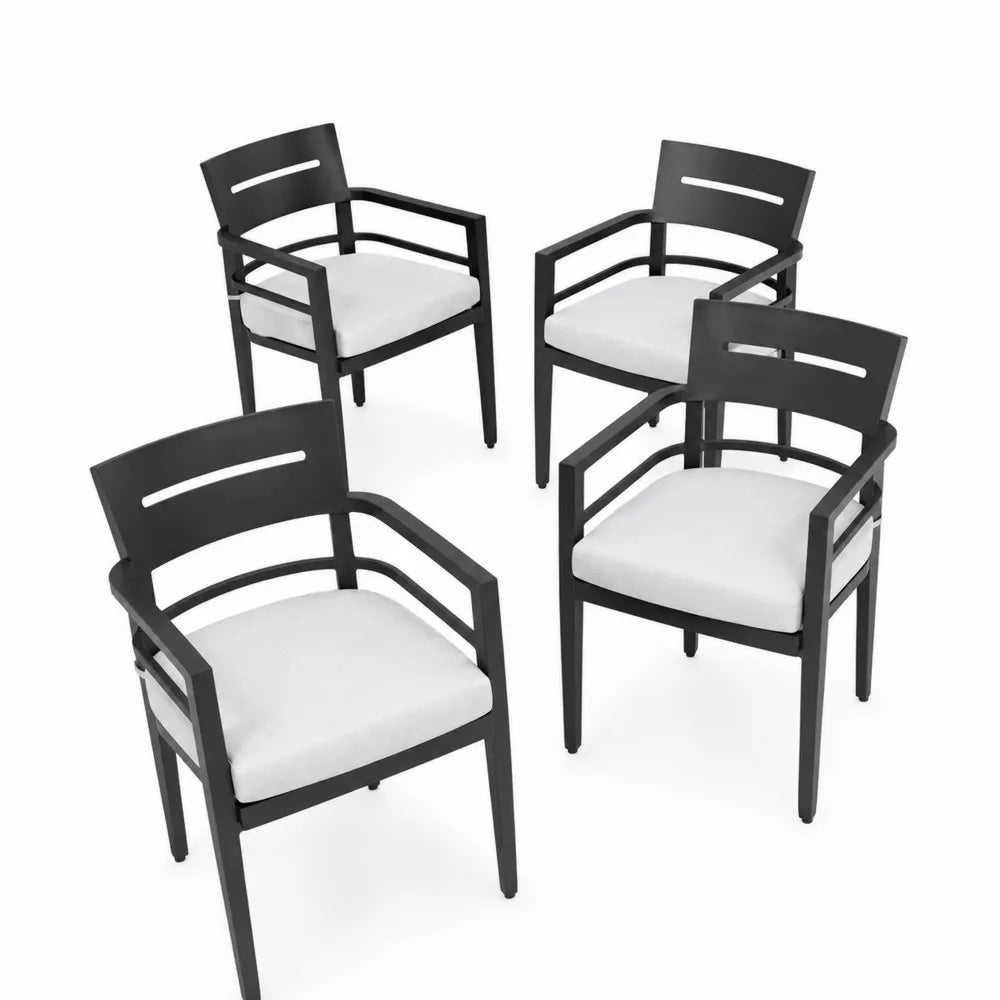 4er Set Aluminiumstühle mit Armlehnen Schwarz Weiß
