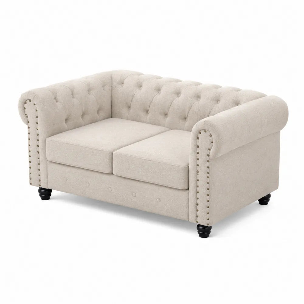 Chesterfield Sofa 2-Sitzer Stoff Beige