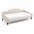 Tagesbett Stoffpolsterung Cremefarben Holzbeine 200x90 cm