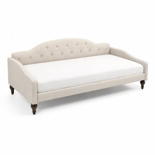 Tagesbett Stoffpolsterung Cremefarben Holzbeine 200x90 cm