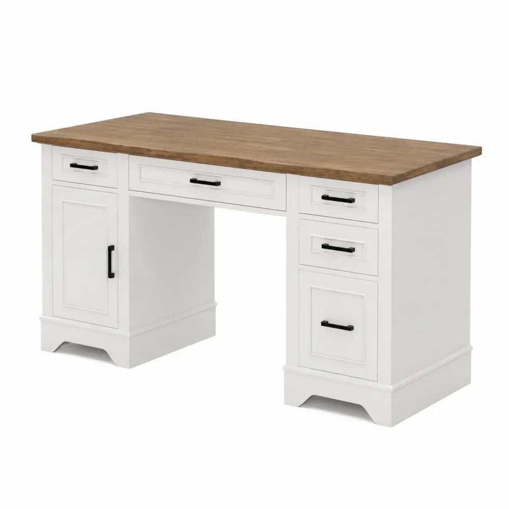 Schreibtisch MDF Weiß 150x60x75cm mit Eichenfurnier