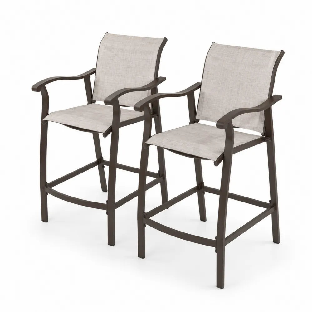 2er-Set Gartenstühle Aluminium Textilene Dunkelbraun Beige